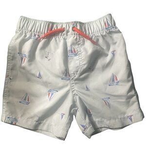 Sailboat Print Swim Shorts with Red Drawstring
